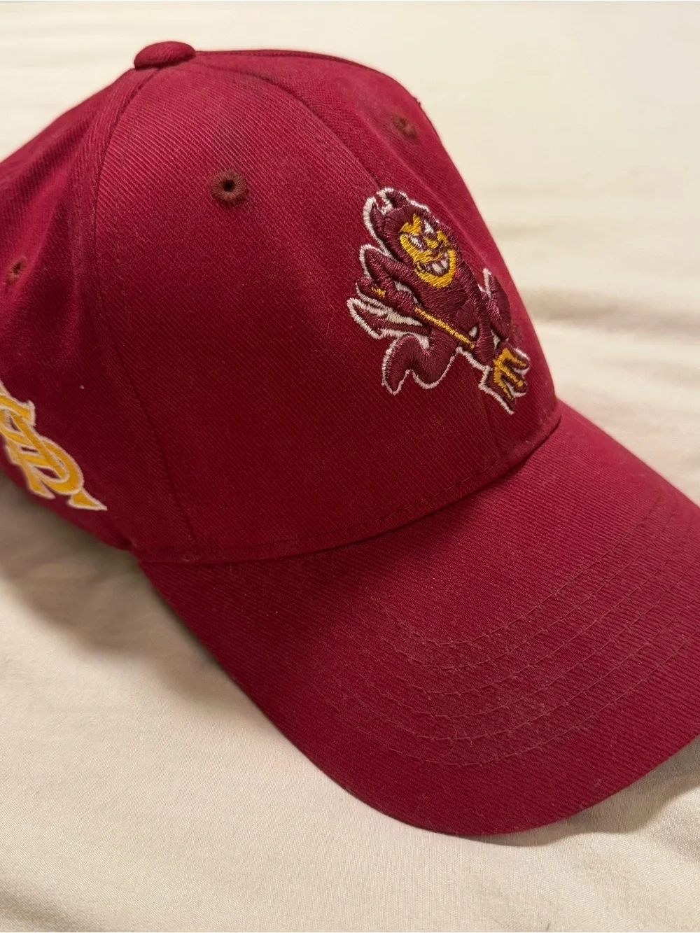 Maroon Baseball Cap with Embroidered Devil Logo